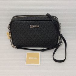 Michael Kors Designer Crossbody Bag Purse. Black Silver. New With Tags. Beautiful Women's Handbag 