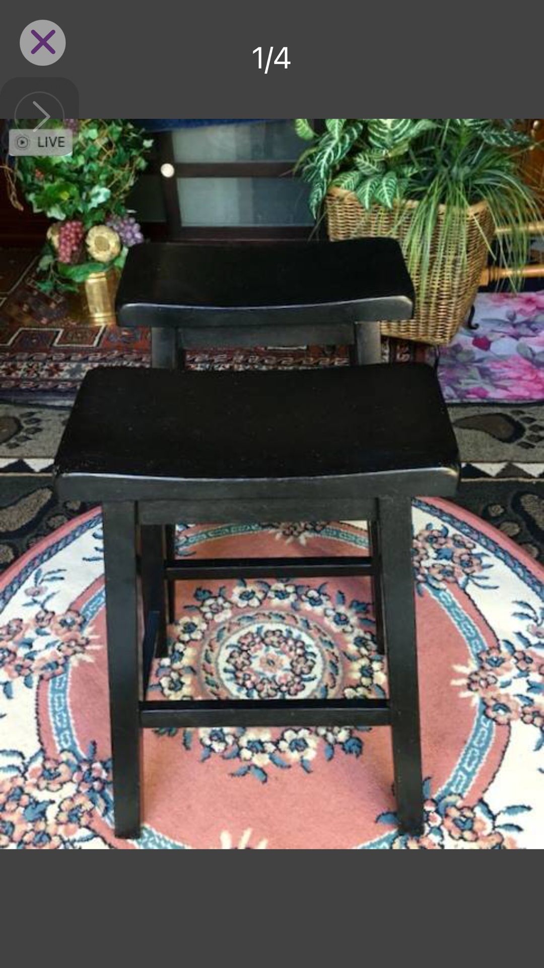 2 Black Matching Bar Stools, Solid wood - 24H x 17L x 9W