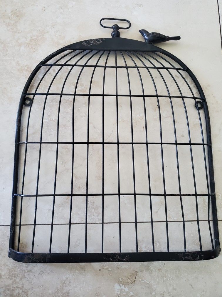 Black Antique Look Birdcage Bird On Top Wall Decor
