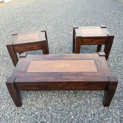 3-Piece Wood and Hammered Copper Table Set