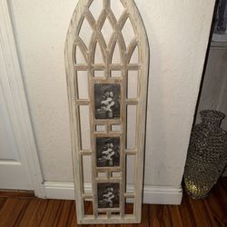 Farmhouse, White Washed, High-Quality Solid Wood  Arched Window Frame Wall Decor Holds Three 5 X 7