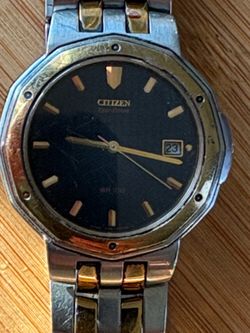 Citizen Two-Tone Silver and Gold Men's Watch with Black Dial