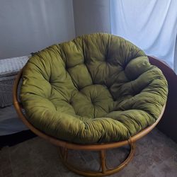 42" Ratan Papasan Chair With Cotton Cushion Hunter Greem