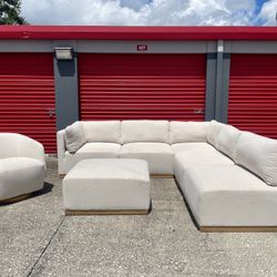 🏷 OUTLET | COSTCO Henredon Fabric Modern Modular Sectional with Ottoman, Cream 💥 We Finance