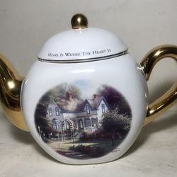 Thomas Kinkade Vintage Porcelain Tea Pot Home Is Where The Heart Is 