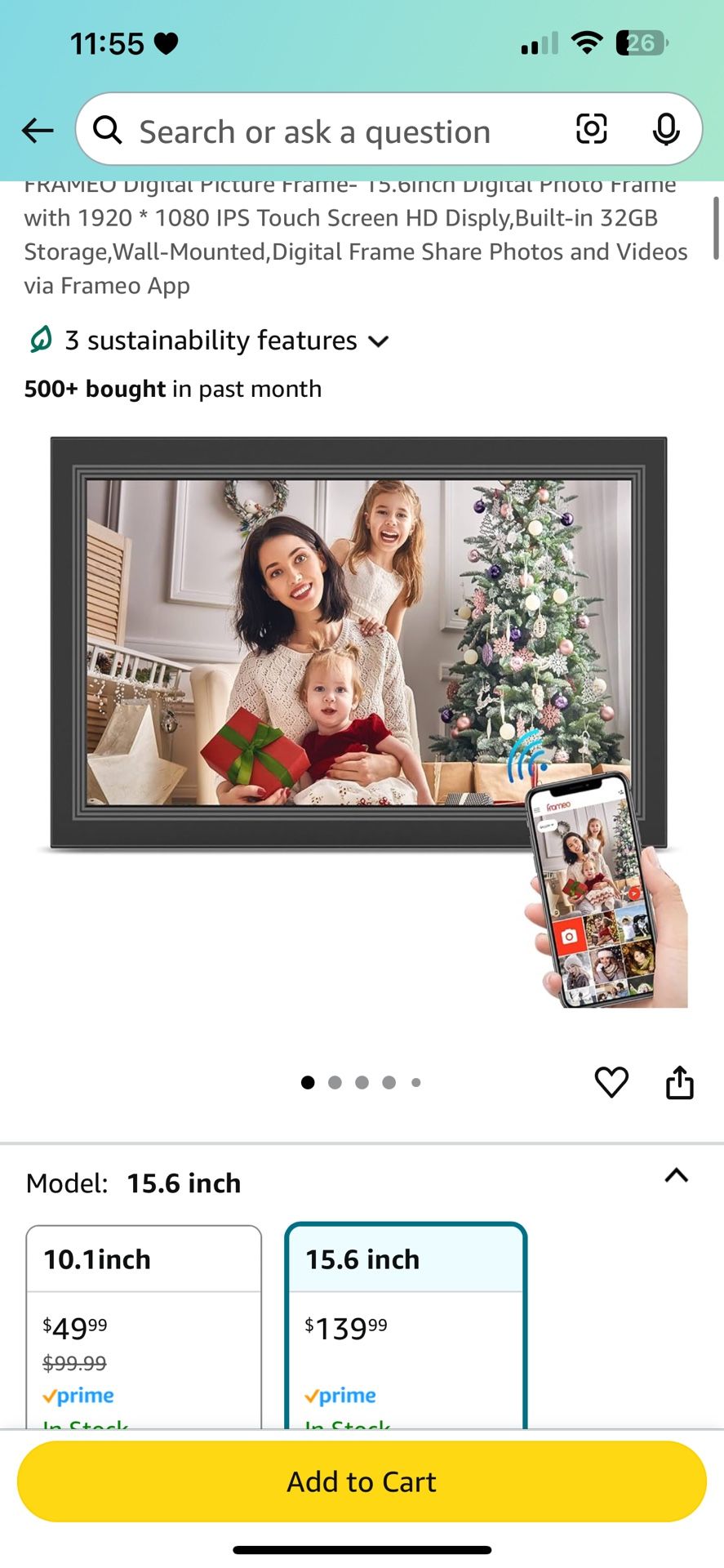 FRAMEO Digital Picture Frame- 15.6inch Digital Photo Frame with 1920 * 1080 IPS Touch Screen HD Disply,Built-in 32GB Storage,Wall-Mounted,Digital Fram