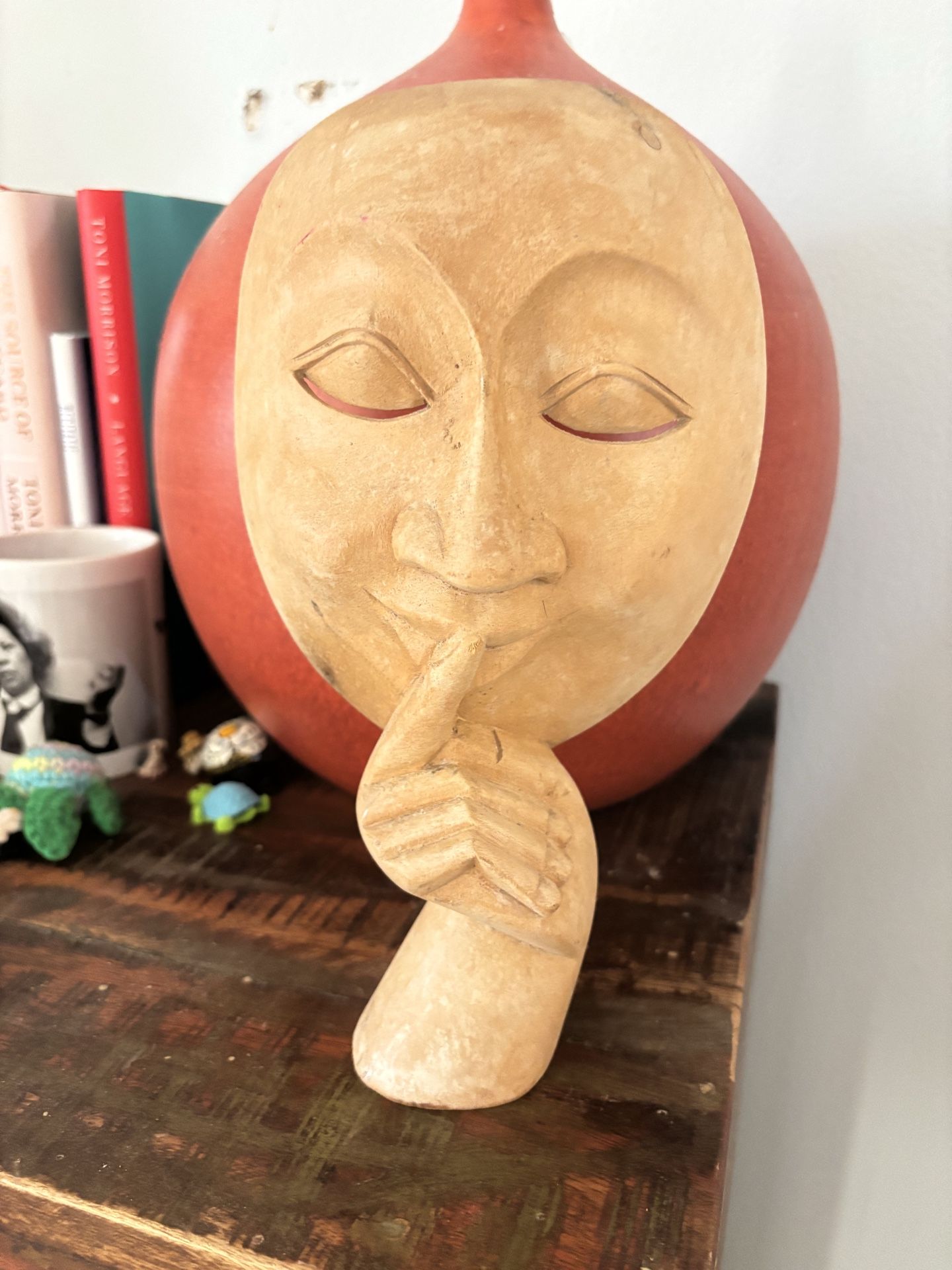 Mask Wood Carving "Speak No Evil" Wall Art Handmade