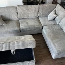 New Corduroy Fabric Sectional W Storage Ottoman.  106x75.  Free Delivery!