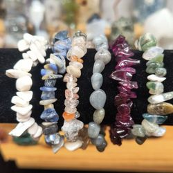 6 PC Crystal Chip Stretch Bracelet Bundle Lot