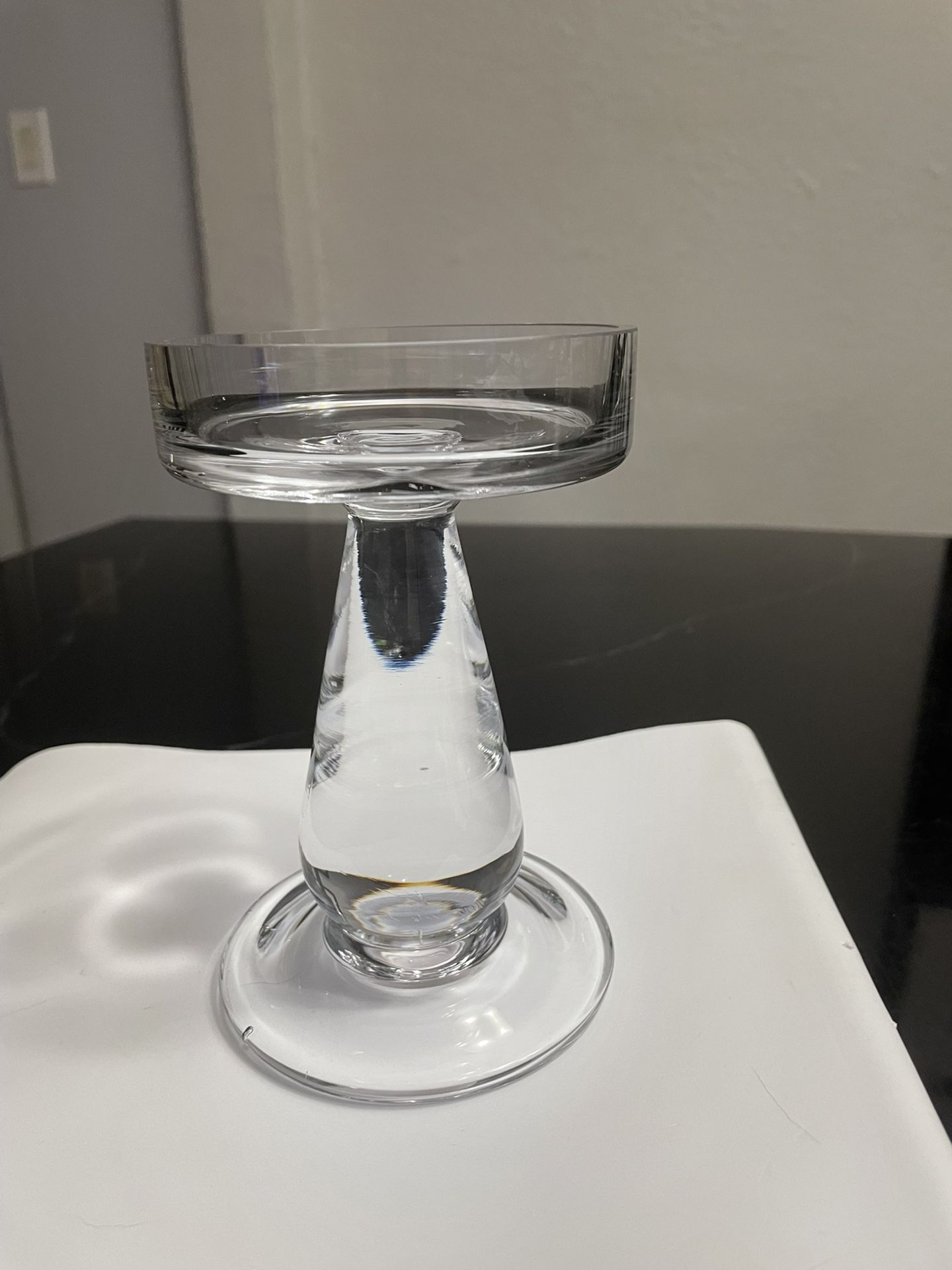 Glass Pillar candle holder with tear drop base