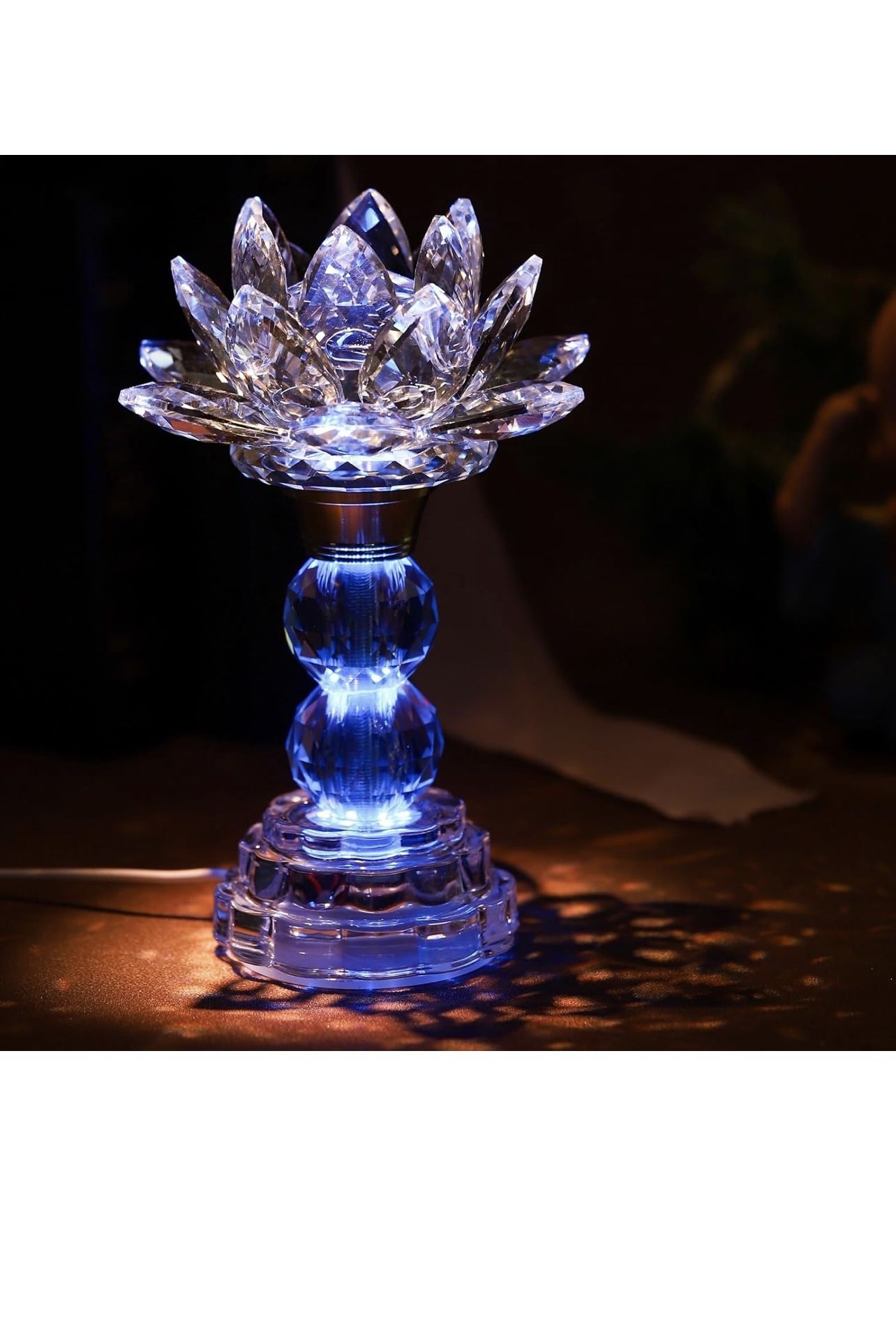 LED Crystal Lotus Flower Lamp – USB Powered Buddha Light for Worship, Prayer and Display,Lotus Flower Light for Bedroom, Buddhist Supplies,Shrine,Medi