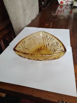 Vintage hazel atlas sunburst amber yellow 1960s glass 7"