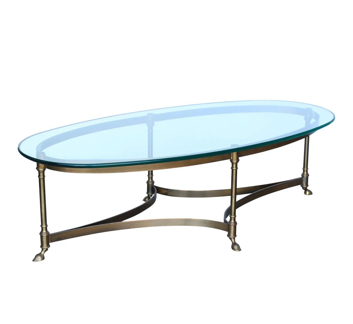 1970s Vintage Hollywood Regency Brass and Glass Side Table With Hooved Feet