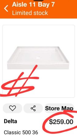 Delta Shower Base 36x36 with reinforced base