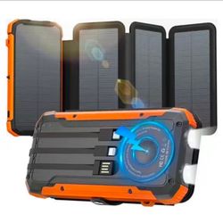 20000mAh Solar Power Bank With 4 Solar Panels,Portable Charger with Built-in 3 Cables and 22.5W Fast Charging,