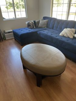 Leather Ottoman + Coffee Table