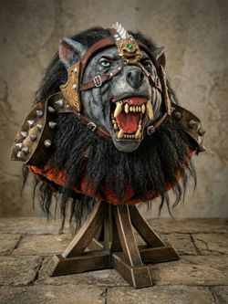 Armored Battle Werewolf / War Wolf Full Head Mask with Long Fur & Spiked Harness