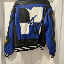 MTV Vintage Leather Bomber Varsity Jacket (XL)