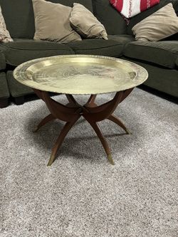 1950’s 28” Mid Century Asian Brass Tray Top Table in Great Condition 