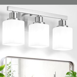 3-Light Bathroom Vanity Light,Brushed Nickel Vanity Lights with Square Frosted Glass
