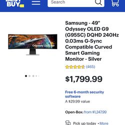 Samsung - 49" Odyssey OLED G9 (G95SC) DQHD 240Hz 0.03ms G-Sync Compatible Curved Smart Gaming Monitor - Silver