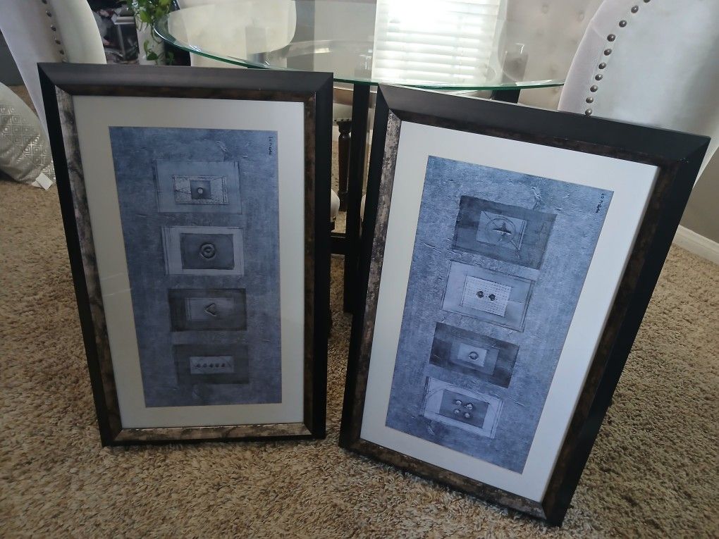 2 Framed Wall Art Square Abstract Pictures