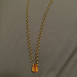 Coral Gem On Gold Chain