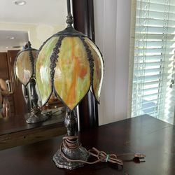 Vintage Curved Green Slag Tulip Glass Lamp