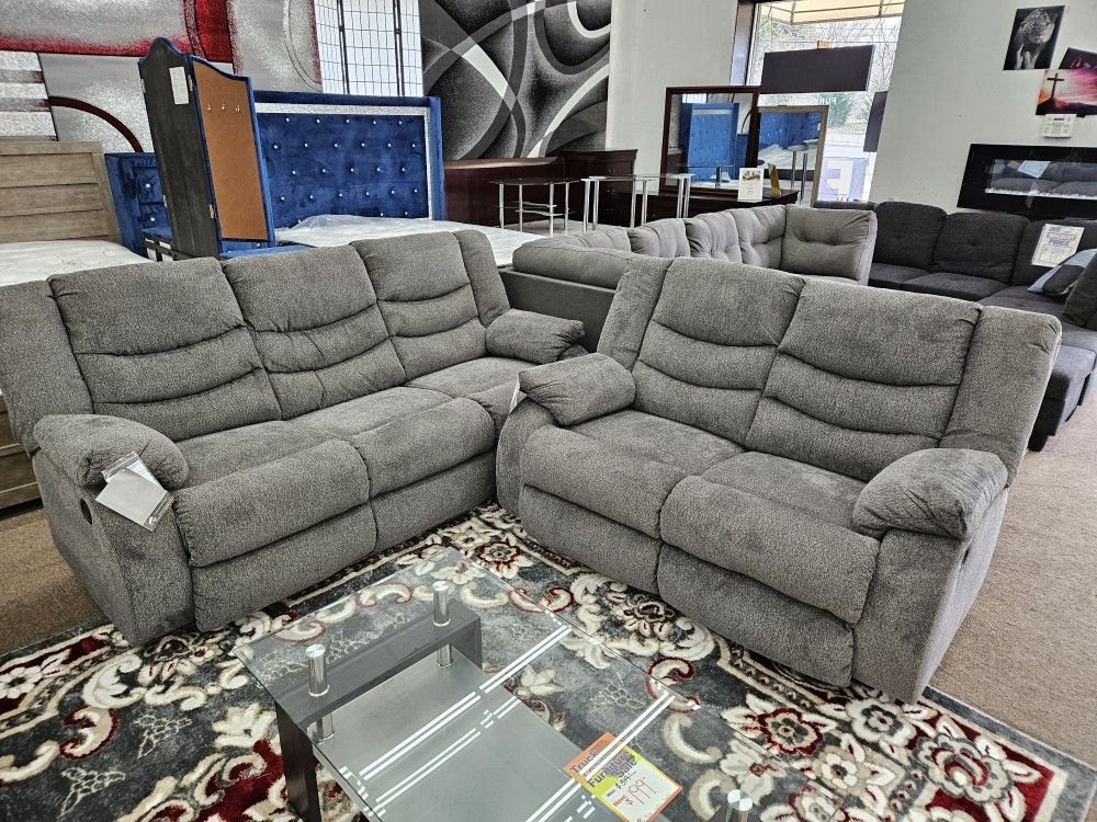 New Stock Financing Special Ashley Tulen Gray Color 2pc Recliner Sofa Loveseat Special 