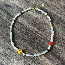 Happy Face And Heart Pearl Necklace