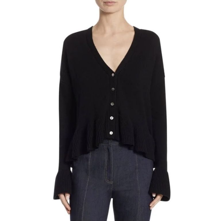 Cinq a Sept Noa wool blend ruffle peplum cardigan sweater size XS extra small