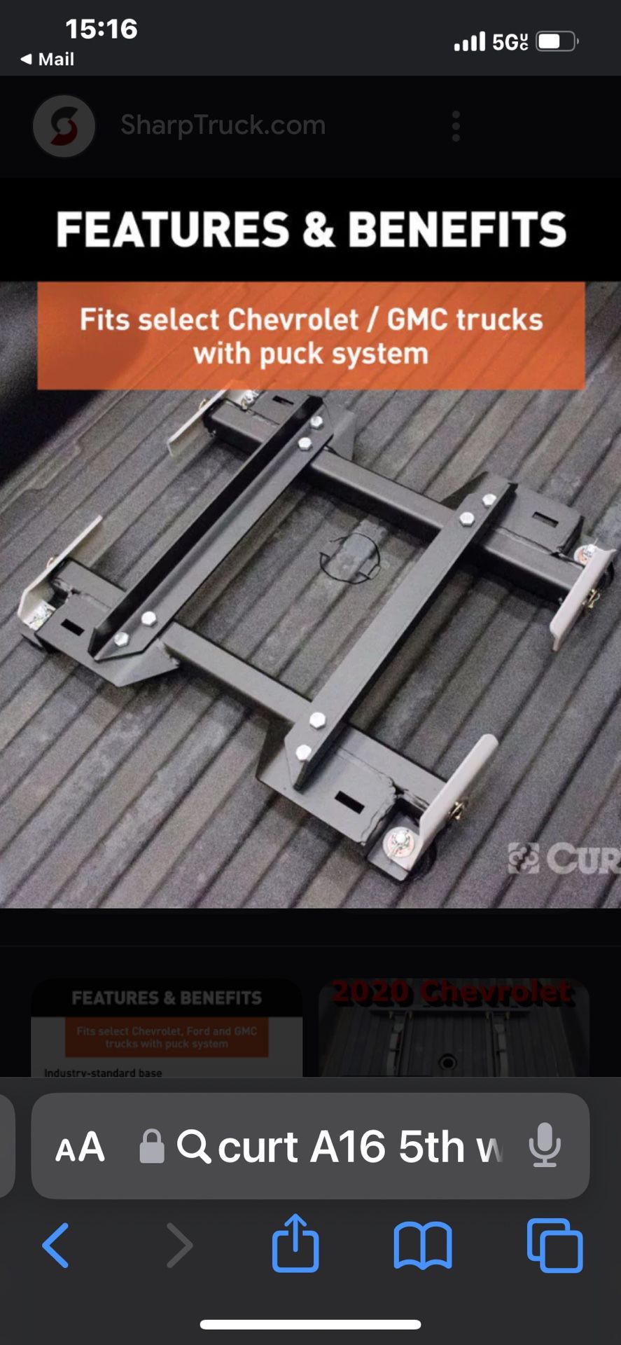 Curt R16 5th WHEEL SLIDER ADAPTER RAIL EXCELLENT CONDITION!