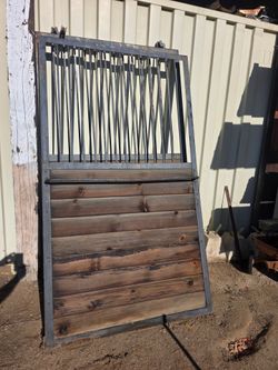 2 Horse Stall Doors with Metal Bars and Wood Panel