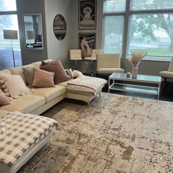 Modern Abstract Area Rug Gold White Cream 8x10