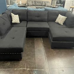 Black Reversible Sectional with Ottoman