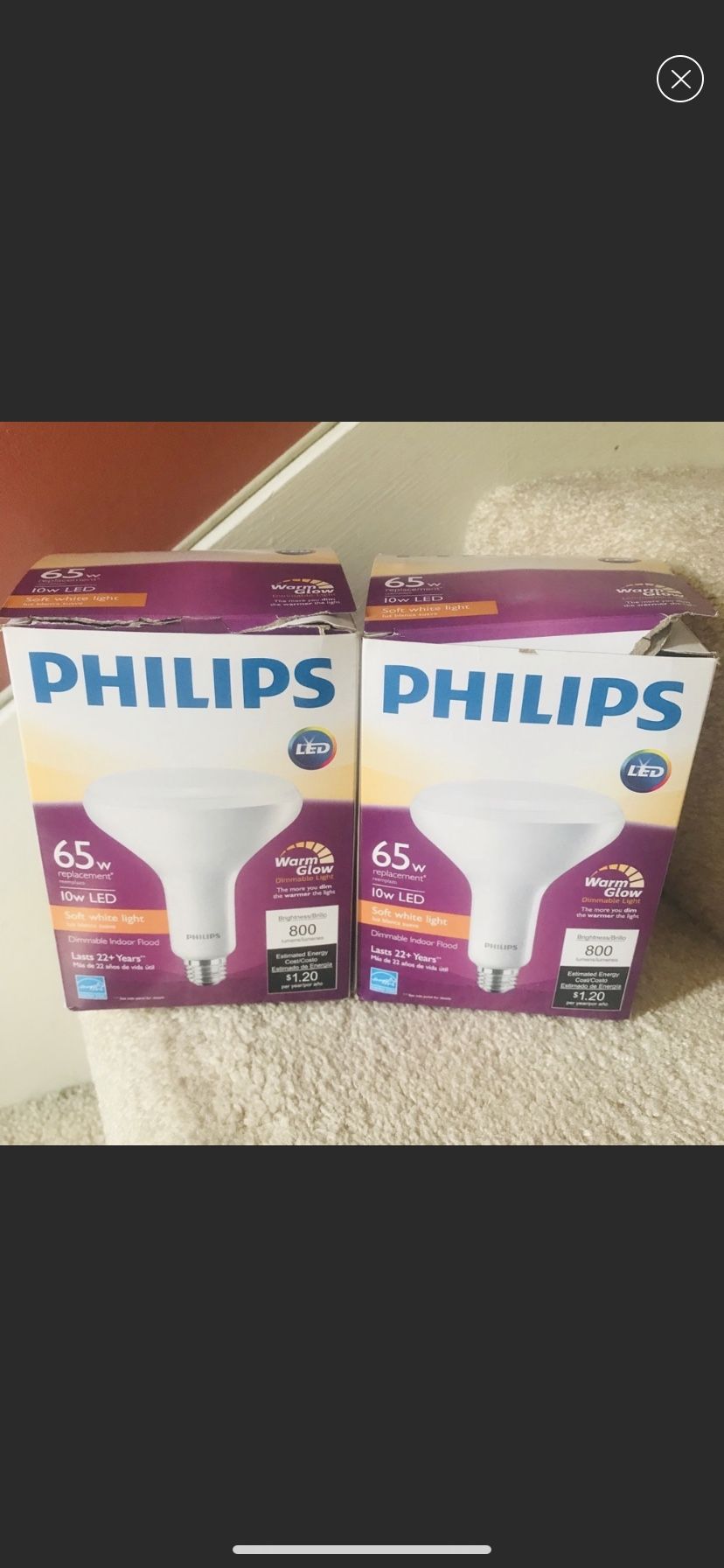New Philips BR40 White 65W LED Light bulbs x2