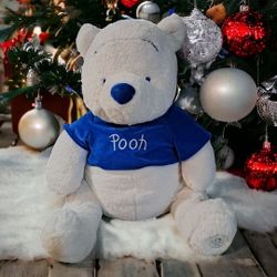 Disney Store "Winter Pooh" Winnie The Pooh 18” White Blue Christmas Plush Toy
