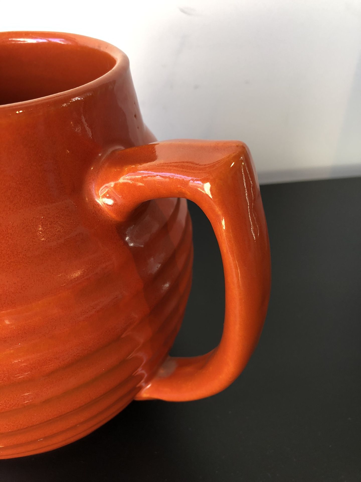 Antique LARGE Bauer 2 Qt Orange Ringed Pitcher Jug Pottery Vintage