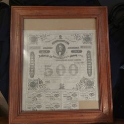 Genuine 1863 Framed Confederate States of America $500 bond