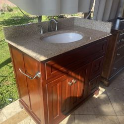 Vanity Granite Top Sink Faucet Mirror with Cabinet 