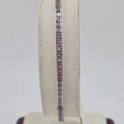 14k white gold 6.75" pink gemstone bracelet