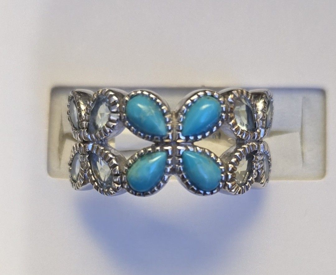 Turquoise & Blue Topaz 925 Band Ring (NWT)