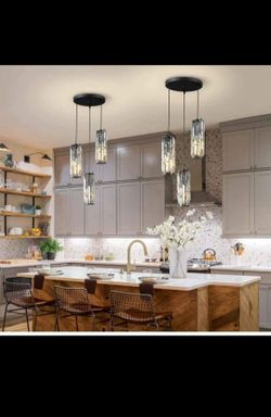 Modern 3-Light Black Crystal Pendant Light Brand New.(#1)