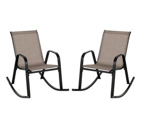 2 PCS Patio Rocking Chair Heavy-Duty Metal Rocker Outdoor Anti-Slip Brown