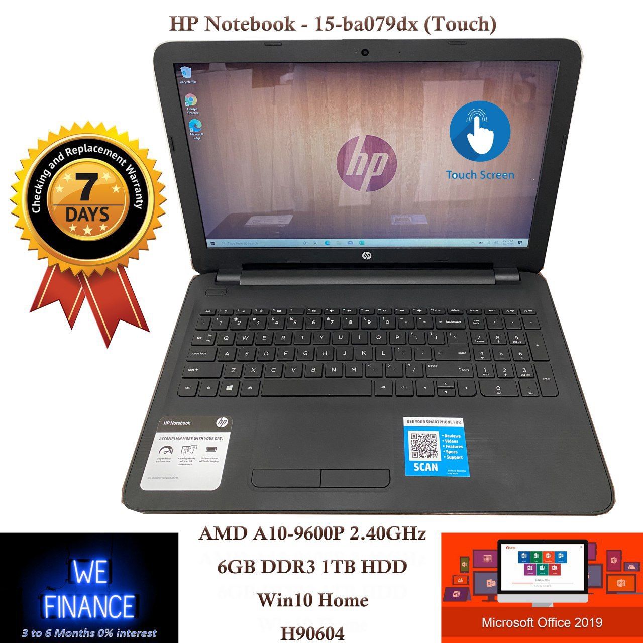 HP Notebook - 15-ba079dx (Touch) AMD A10, 6GB DDR3, 1TB HDD, Win10 "H90604"