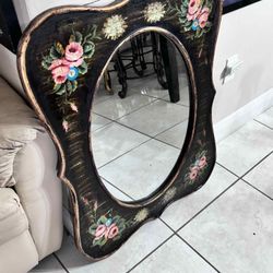 Vintage Hand Painted Mirror 37”Hx30”L