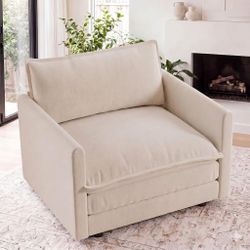 Oversized Accent Chair, Single Seat Chenille Upholstered Comfy Cloud Sofa Armchair for Bedroom, Living Room, Beige