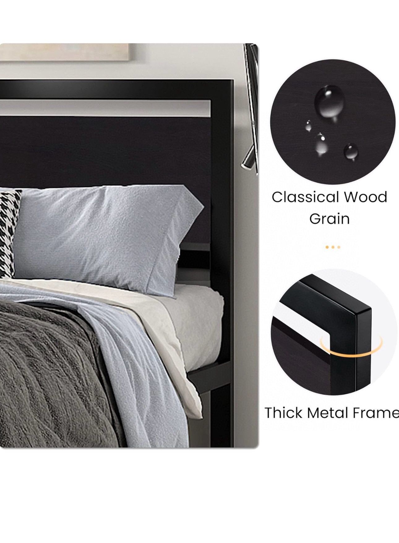 O152 $80 Full Size Bed Frame with Modern Wooden Headboard/Heavy Duty Platform Metal Bed Frame with Square Frame Footboard & 13 Strong Metal Slats Supp