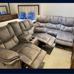 *Weekend Special*---Barcelona Sophisticated Gray Fabric Reclining 3 Piece Sets---Delivery And Easy Financing Available💪