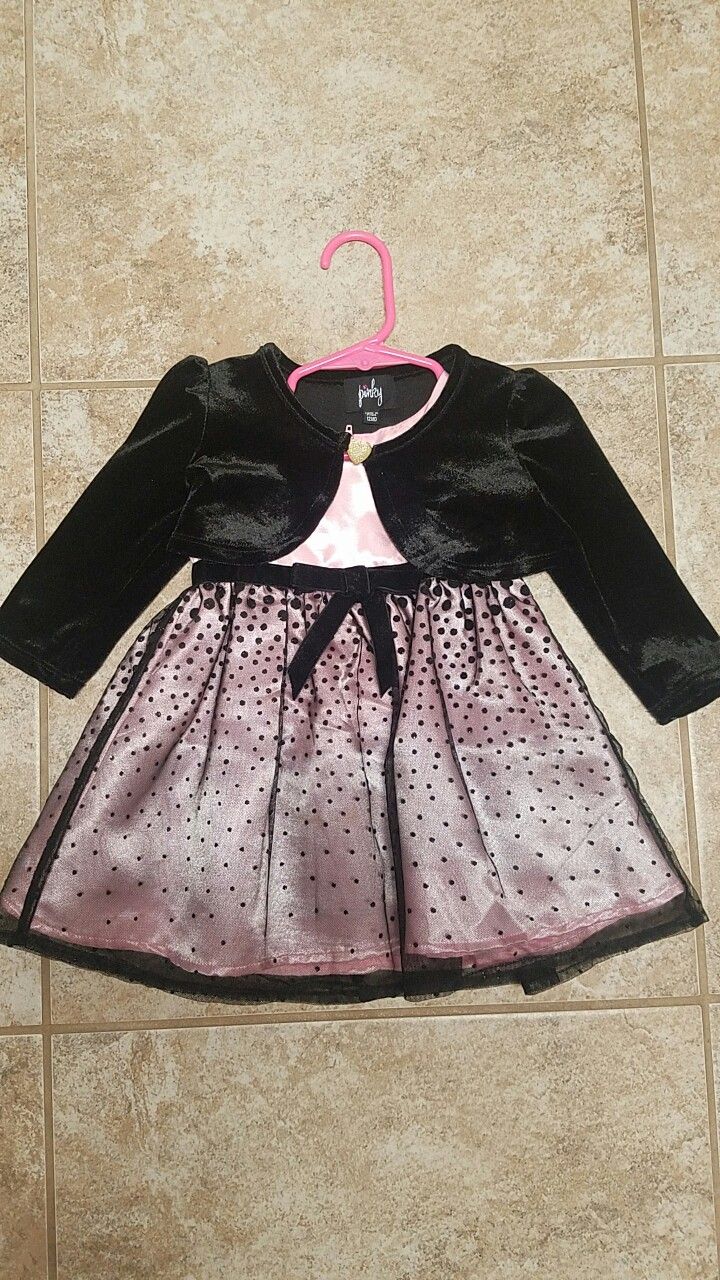 Beautiful Pink & Black Holiday Winter Dress Girls Baby Size 12 Months